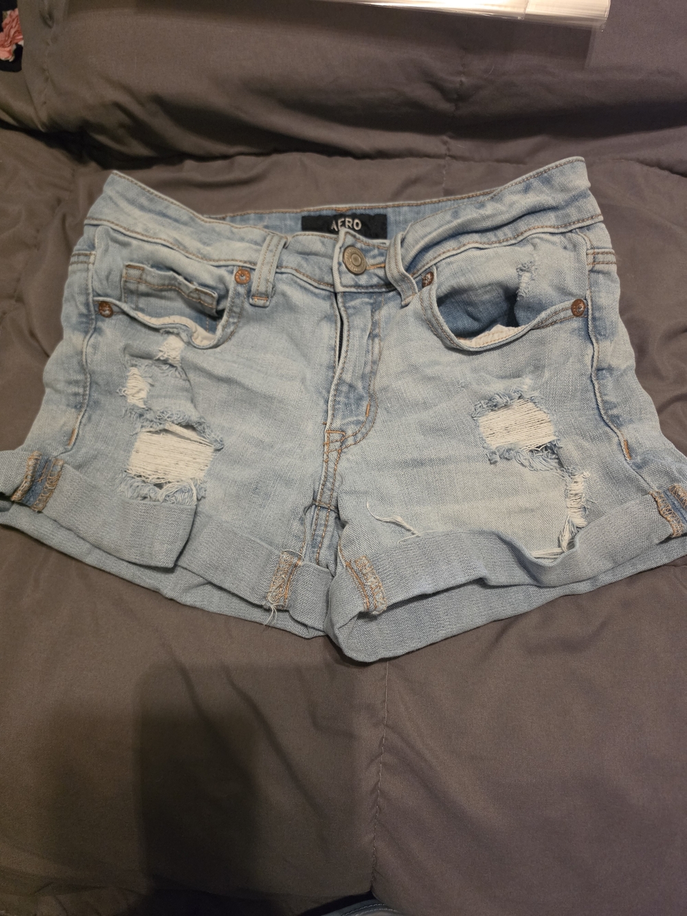 Aeropostale Light Wash Distressed Denim Roll-Hem Shorts
